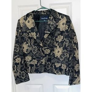 Women's Evan-Picone Suit Blazer Single Breasted Black Gold Floral Size 14